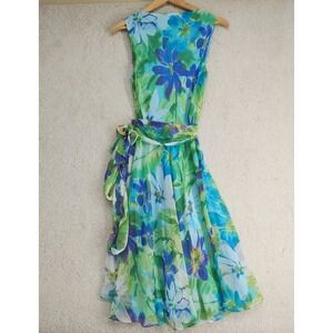 Lauren Ralph Lauren Blue Green Floral Long Sleeve Dress